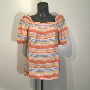 Talbots Square Neck Linen Top in Palm Stripes Size S